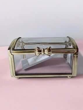 Gold trim and Glass Jewelry Box vintage style pink cushion